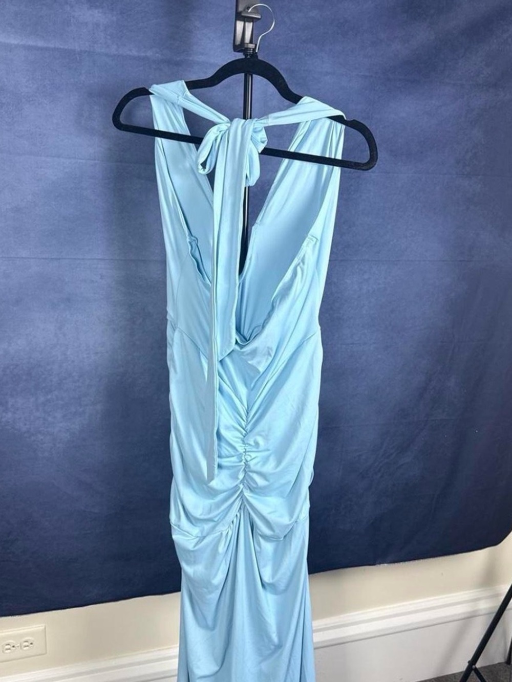 Sky Blue Halter Plunge Maxi Dress - Picture 4 of 4